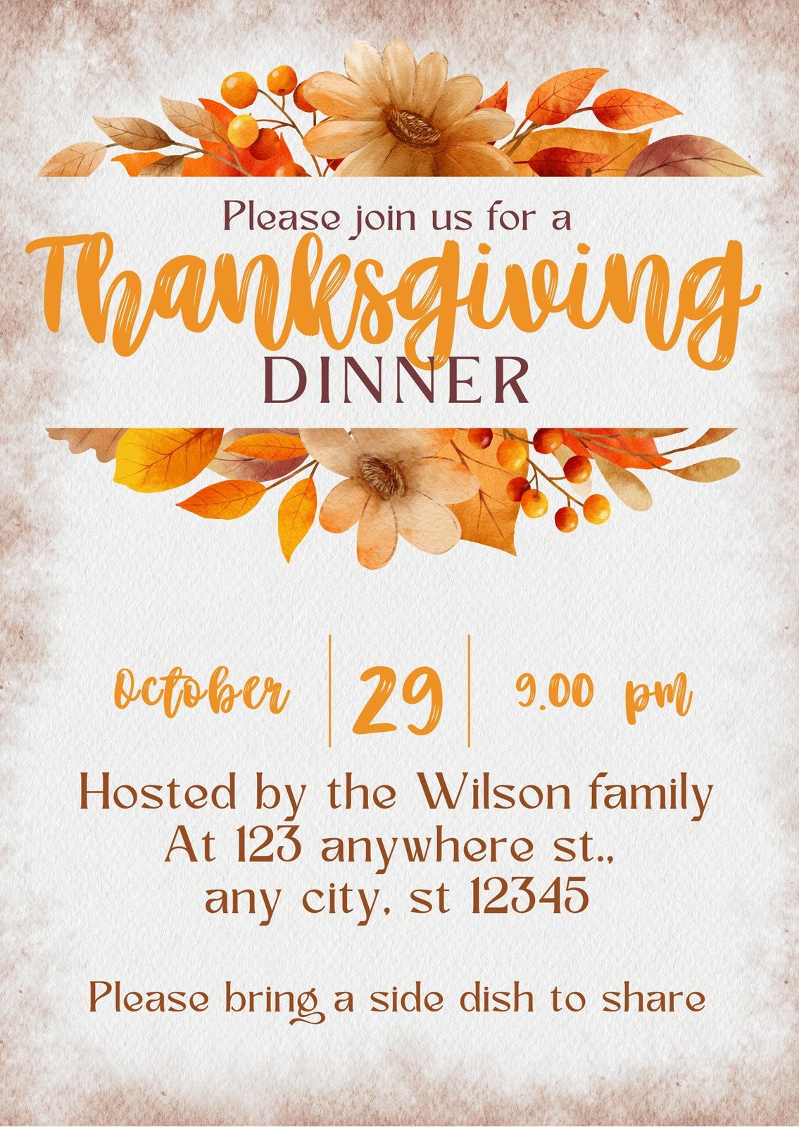 Free Custom Printable Thanksgiving Invitation Templates | Canva regarding Free Printable Thanksgiving Dinner Invitations