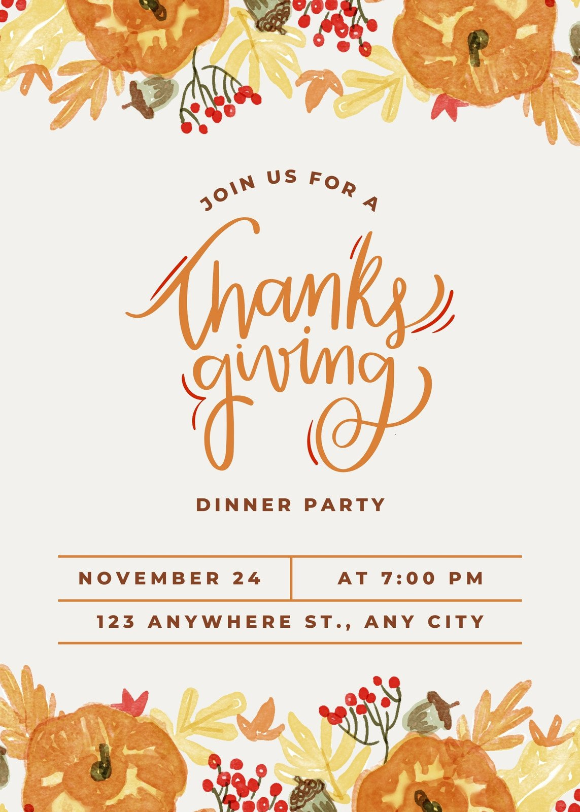 Free Custom Printable Thanksgiving Invitation Templates | Canva throughout Invitations To Thanksgiving Dinner Free Printable