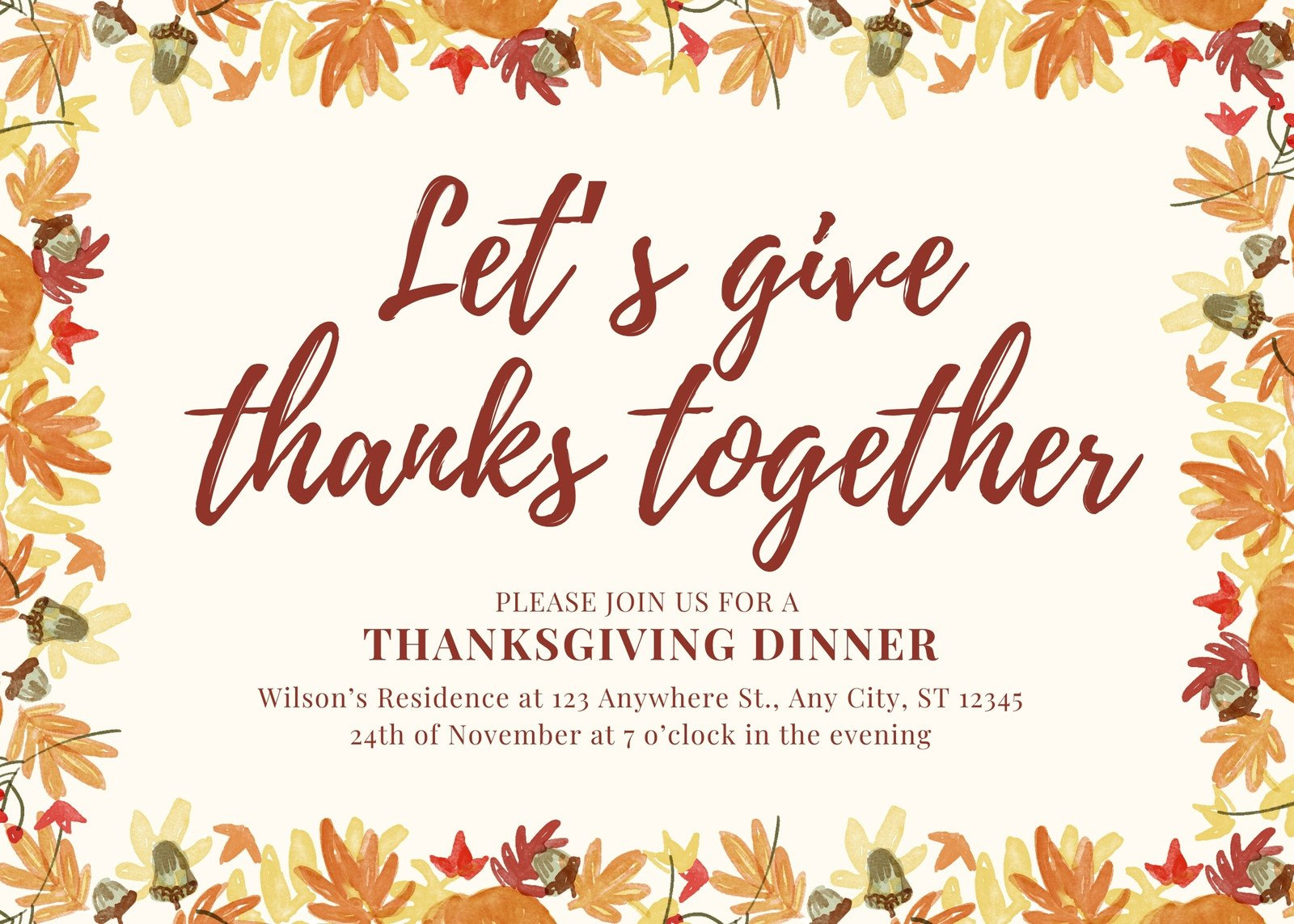 Free Custom Printable Thanksgiving Invitation Templates | Canva within Free Printable Thanksgiving Invitation