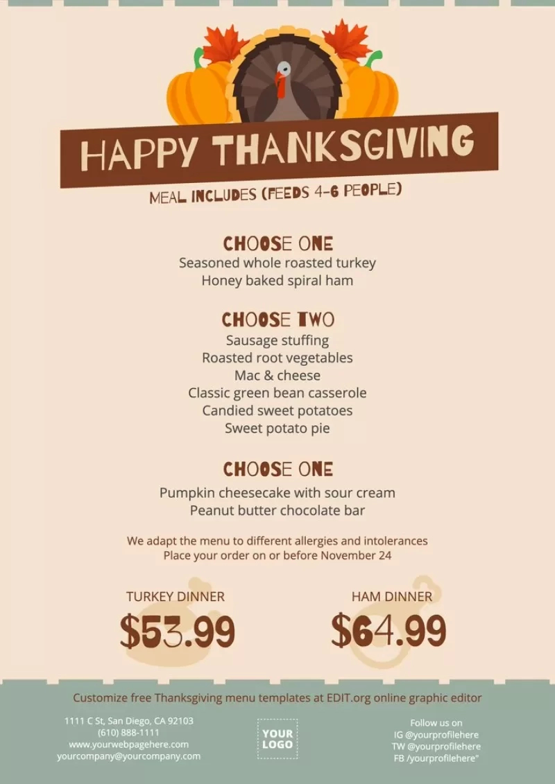 Free Custom Thanksgiving Menu Templates with regard to Thanksgiving Menu Template Royalty Free