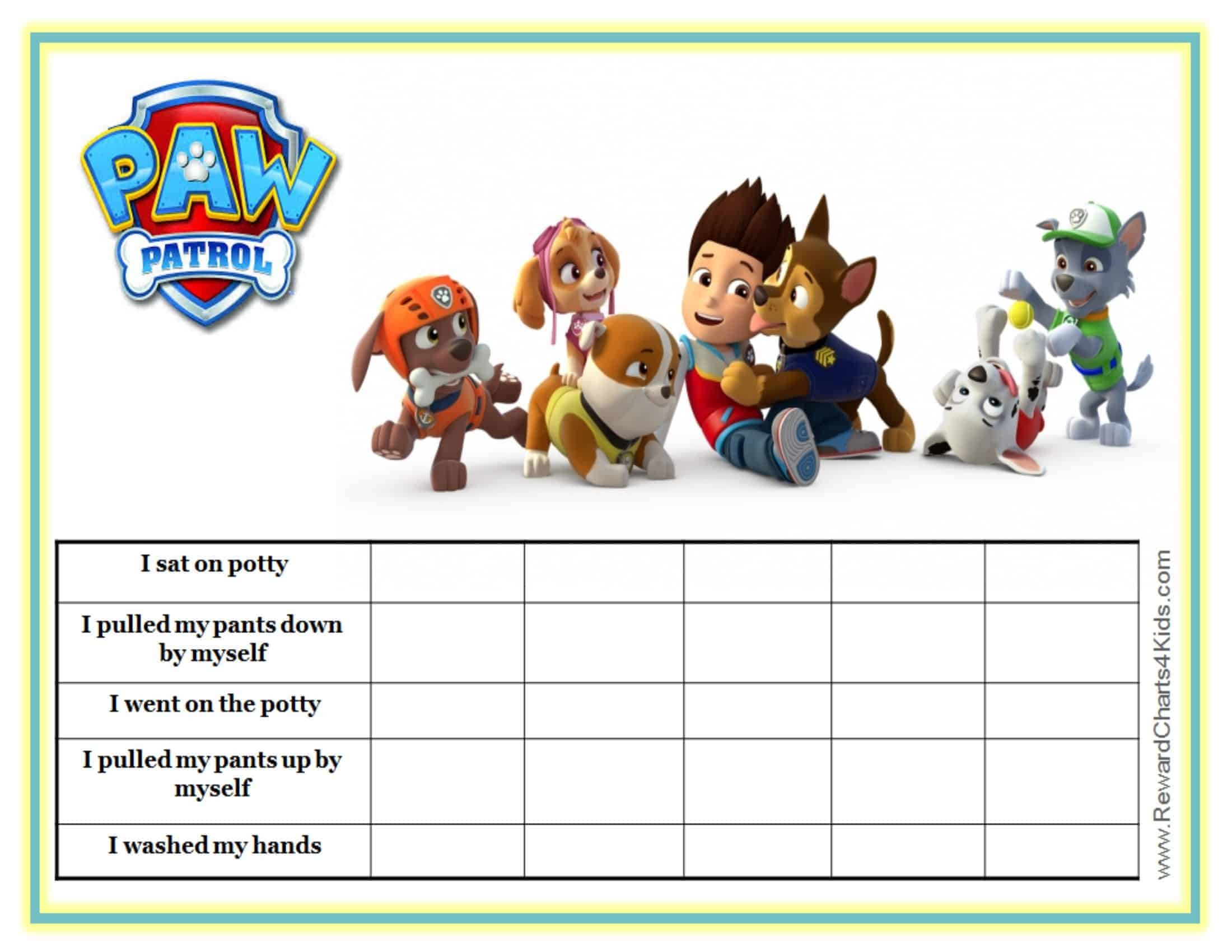 Free Customizable Paw Patrol Charts | Instant Download throughout Paw Patrol Potty Chart Free Printable