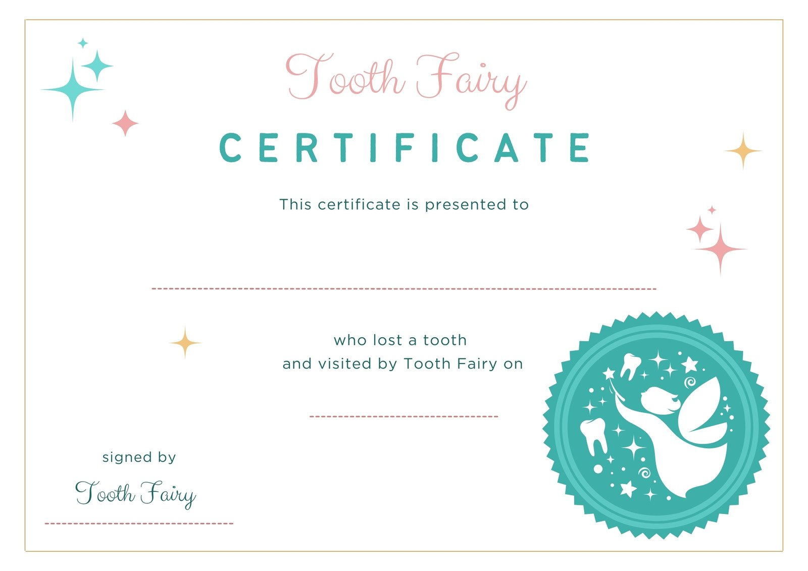 Free Customizable Tooth Fairy Certificate Templates | Canva inside Free Printable Tooth Fairy Certificate