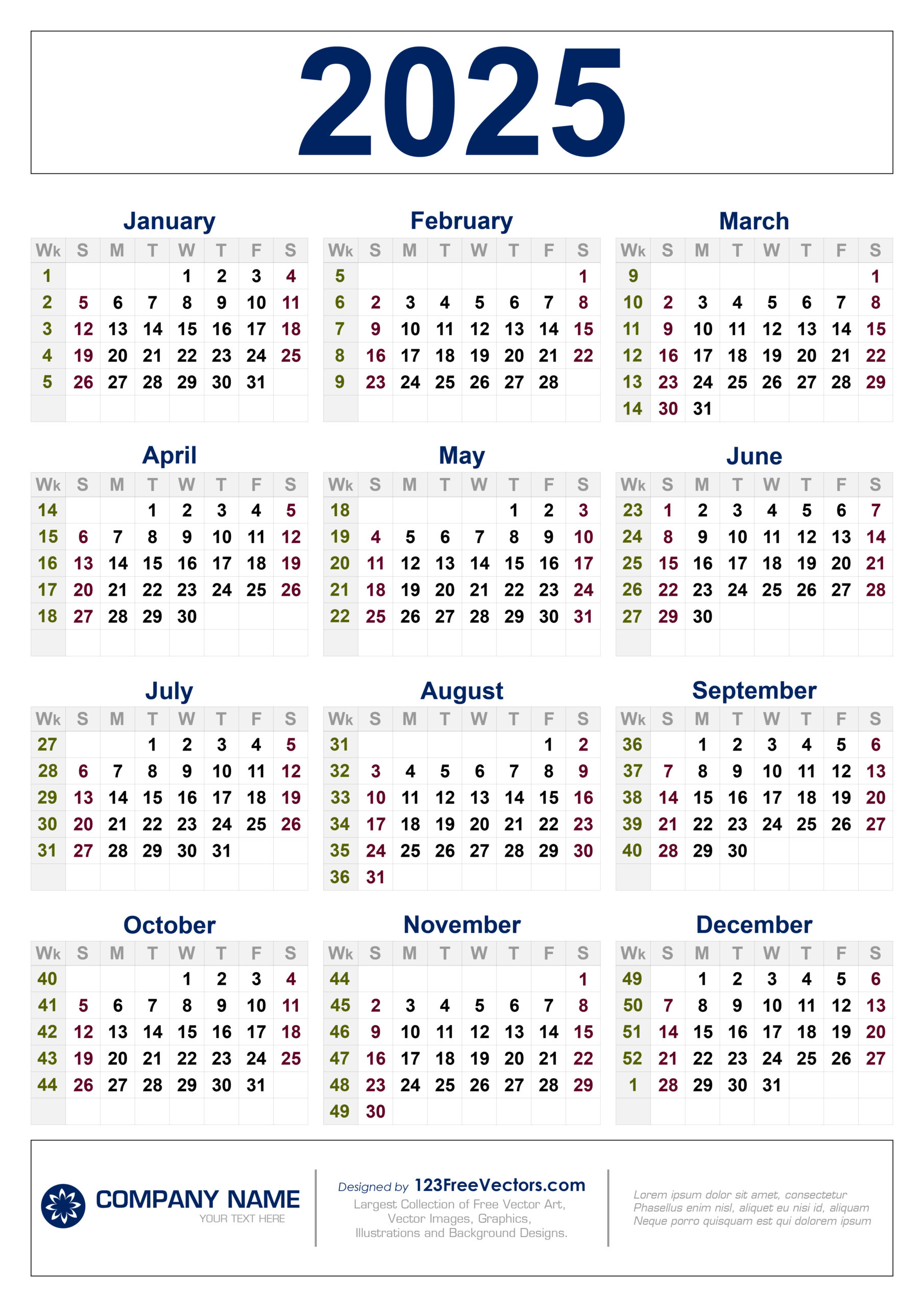 Free Download 2025 Calendar With Week Numbers pertaining to Free Printable 2025 Calendar With Week Numbers