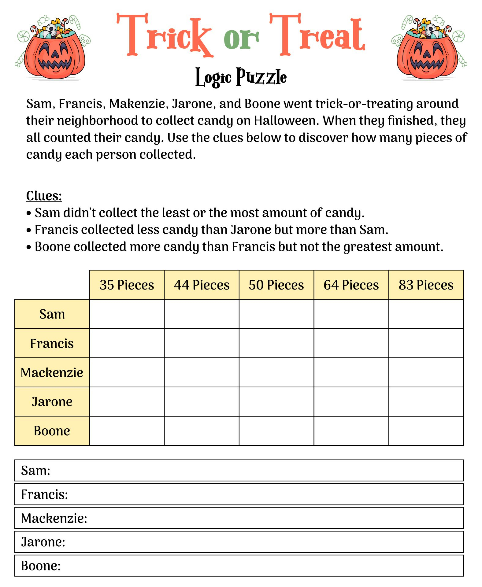 Free Free Printable Halloween Logic Puzzles, Download Free Free throughout Halloween Logic Puzzle Printable