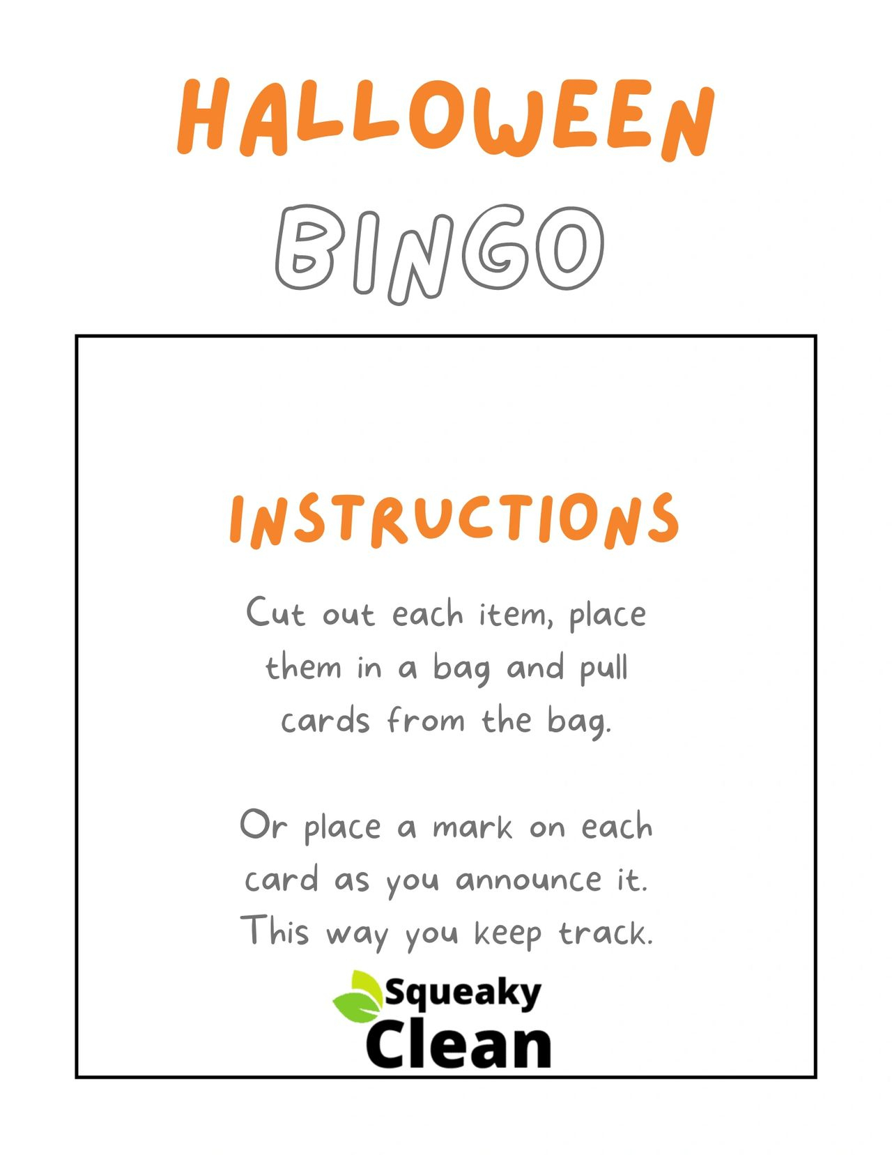 Free Halloween Bingo Game | Squeaky Clean Inc. with regard to Bingo Card Game Rules