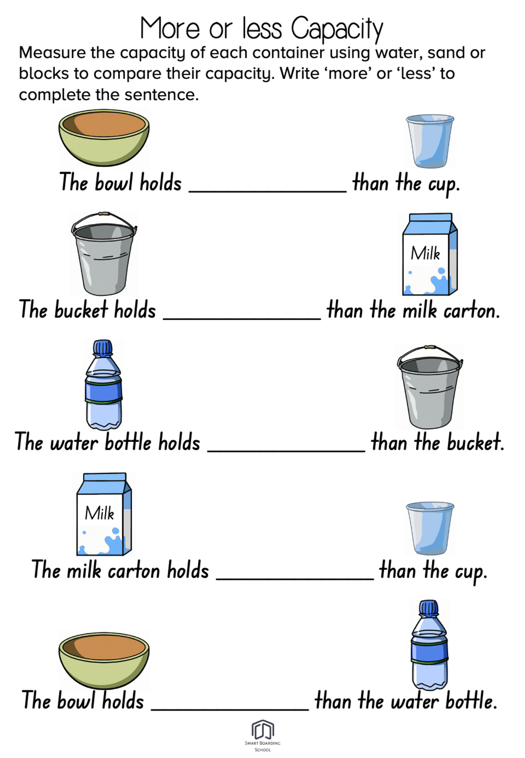 Free Measuring Capacity Worksheet with regard to Capacity Worksheet Printable Free