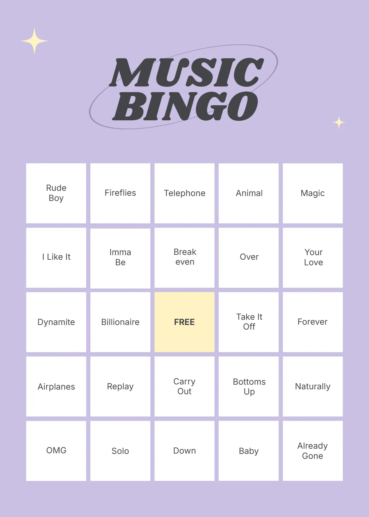 Free Music Bingo Card Template To Edit Online with regard to Music Bingo Cards Generator