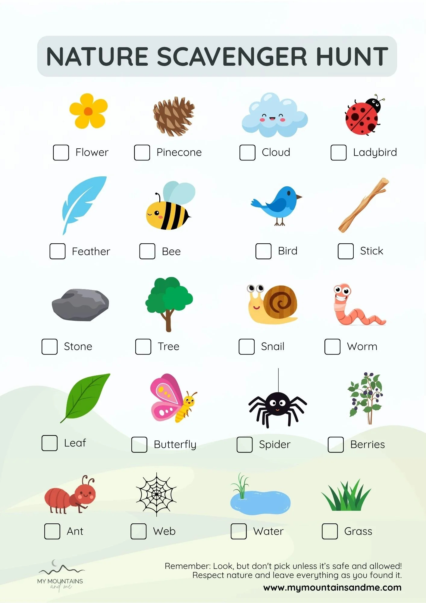 Free Nature Scavenger Hunt Printable For Kids (Uk) — My Mountains within Free Printable Nature Scavenger Hunt
