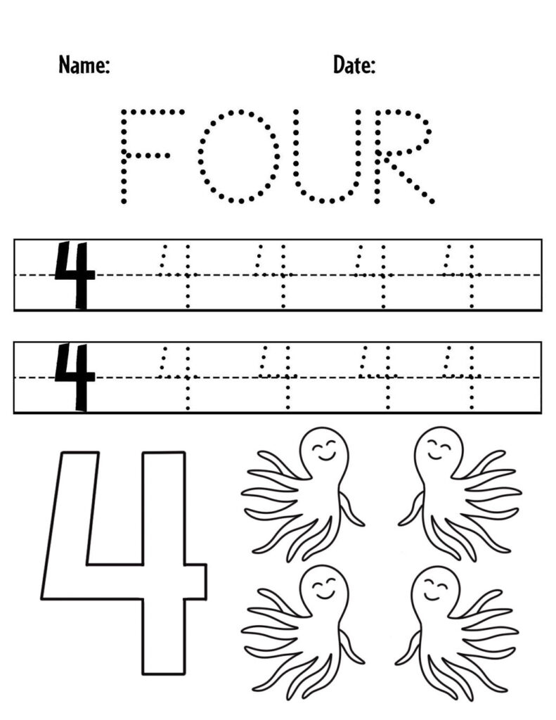 Free Number 4 Worksheets For Preschool ⋆ The Hollydog Blog with regard to Number Four Worksheet Printable