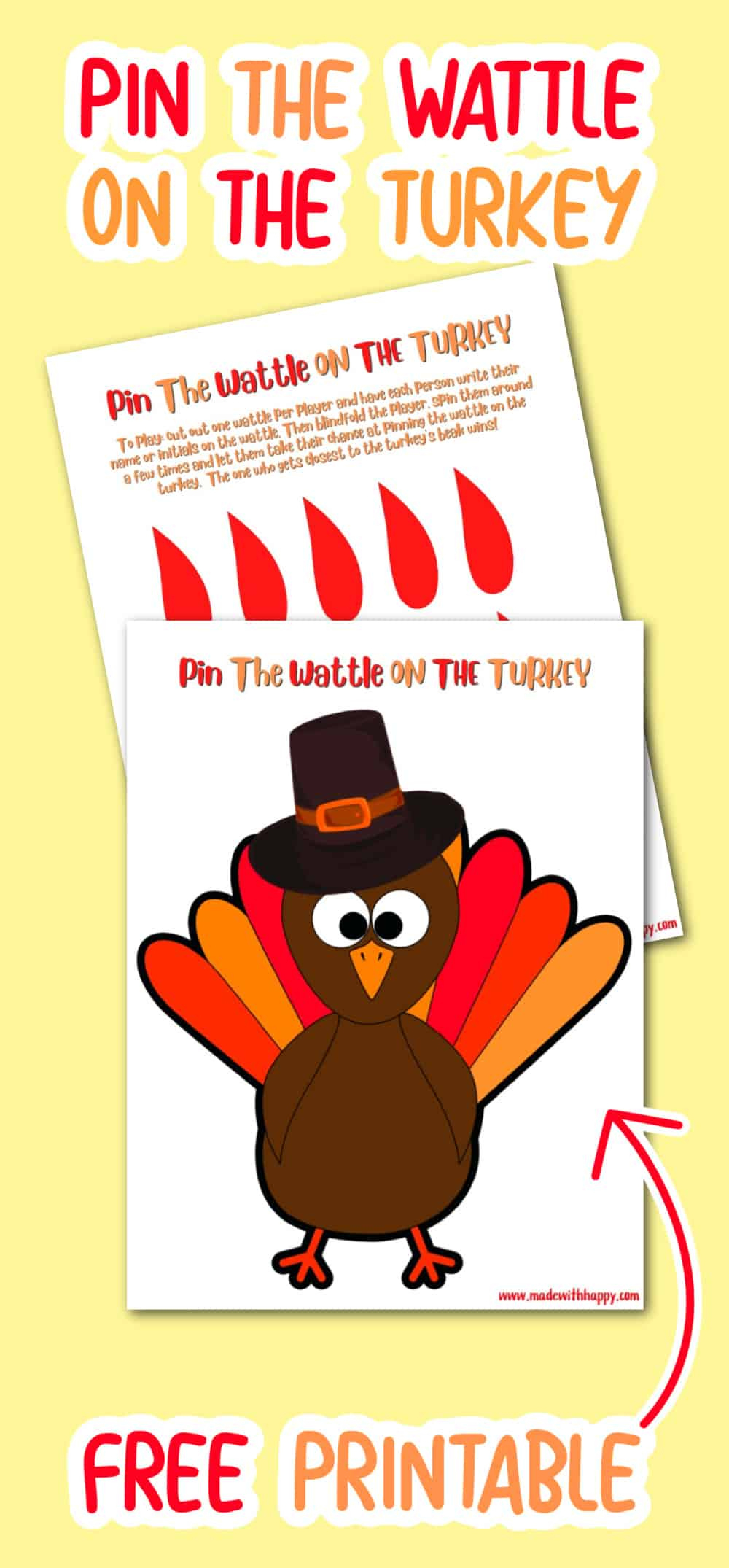 Free Pin The Wattle On The Turkey Printable Thanksgiving Game throughout Pin The Tail On The Turkey Game Printable