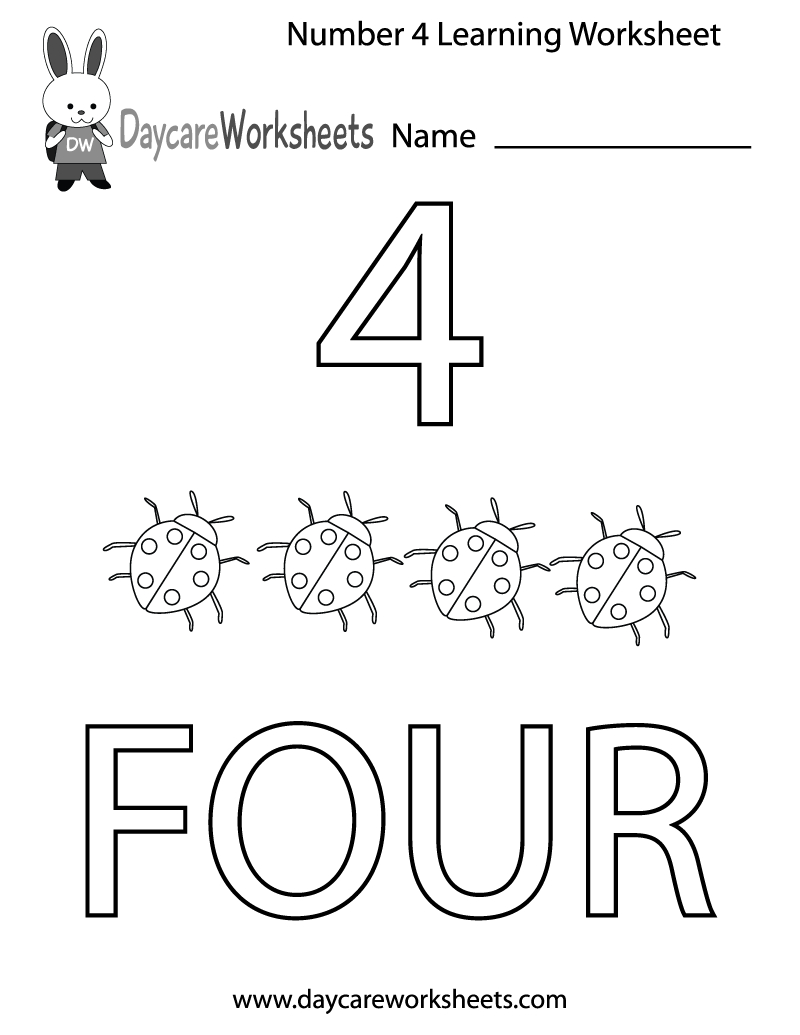 Free Preschool Number Four Learning Worksheet pertaining to Number Four Worksheet Printable