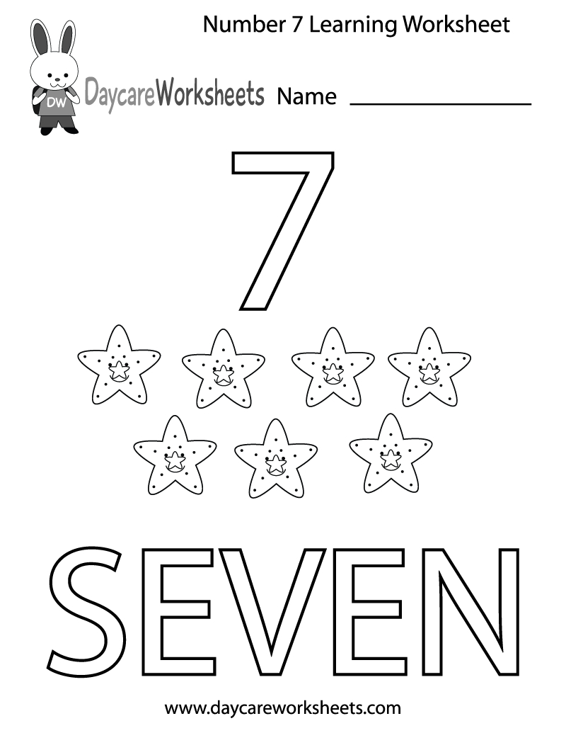 Free Preschool Number Seven Learning Worksheet in Number Seven Worksheet Printable
