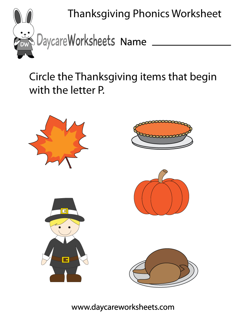 Free Preschool Thanksgiving Phonics Worksheet throughout Thanksgiving Free Printables For Preschoolers
