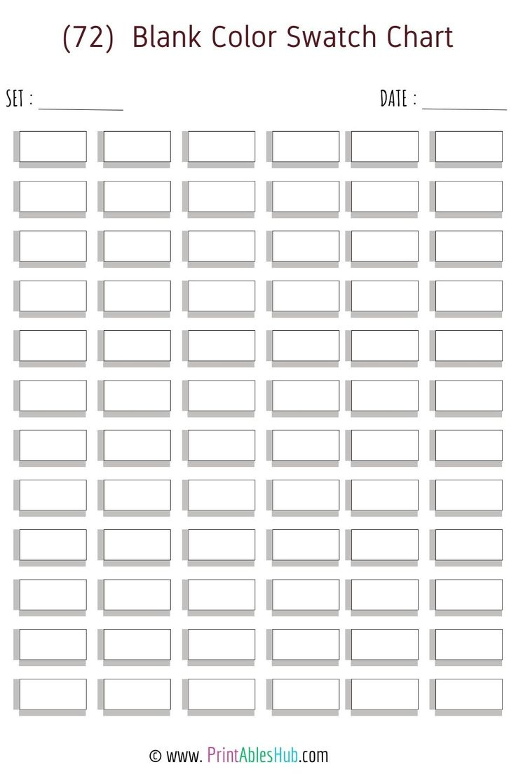 Free Printable (24, 50, 72, 80, 100, 120, 150, 168) Blank Color inside Free Printable Color Swatch Chart