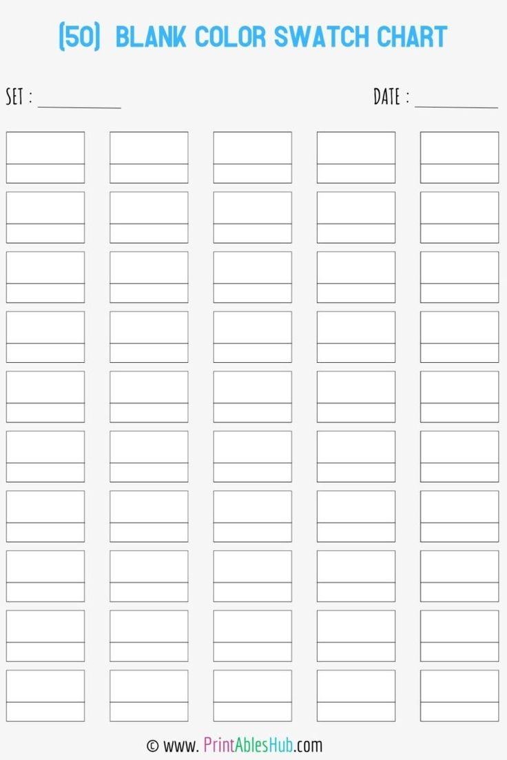 Free Printable (24, 50, 72, 80, 100, 120, 150, 168) Blank Color with Free Printable Color Swatch Chart