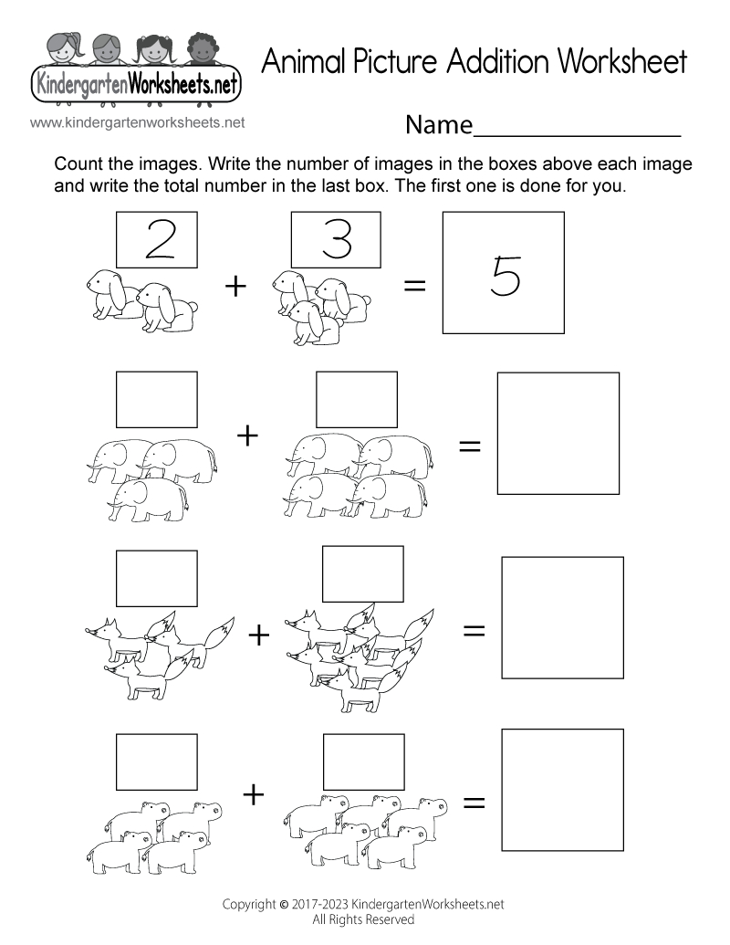 Free Printable Animal Picture Addition Worksheet regarding Animal Picture Addition Worksheet