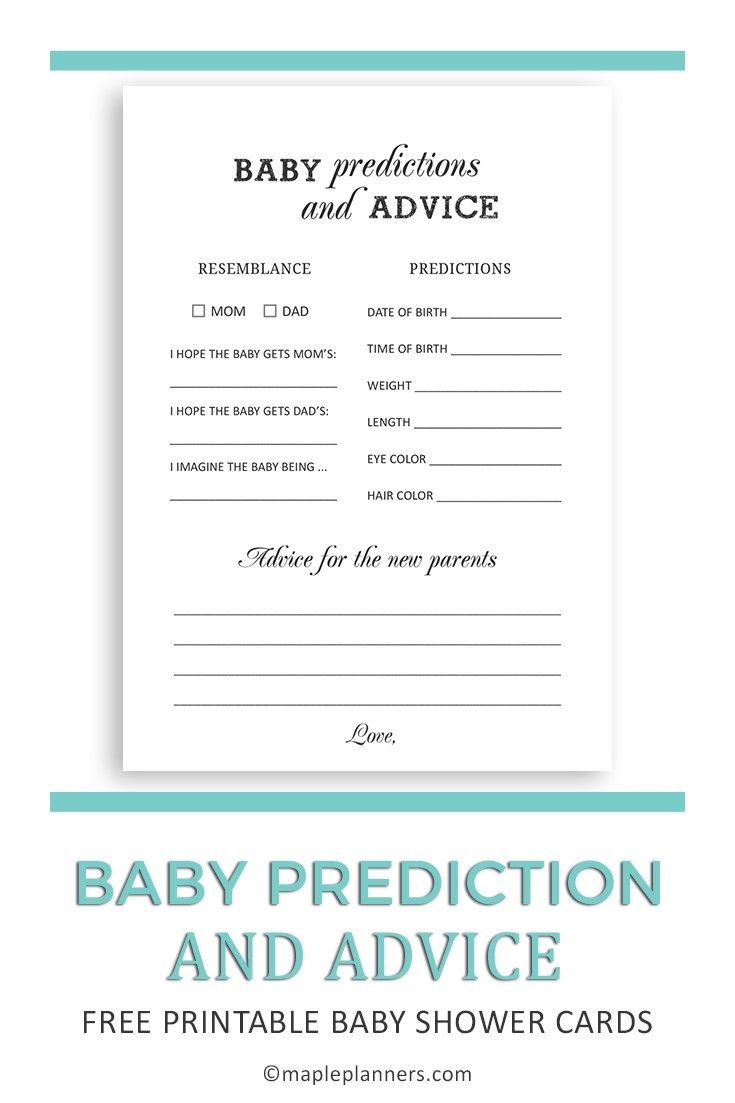 Free Printable Baby Prediction And Advice Cards | Baby Shower Games within Baby Predictions Free Printable