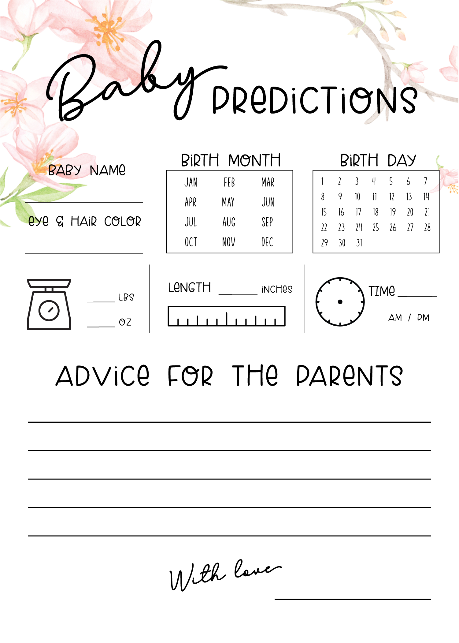Free Printable Baby Shower Predictions &amp;amp; Advice Cards for Baby Predictions Free Printable