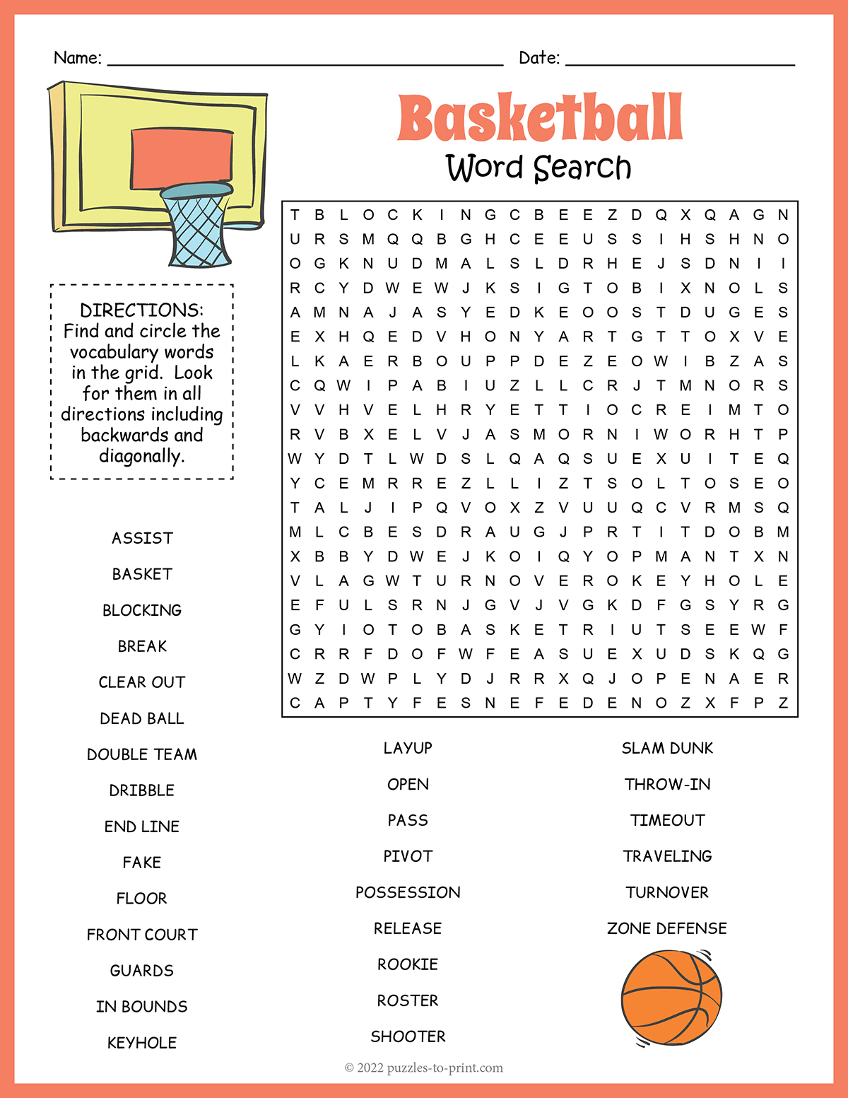 Free Printable Basketball Word Search inside Basketball Word Search Printable