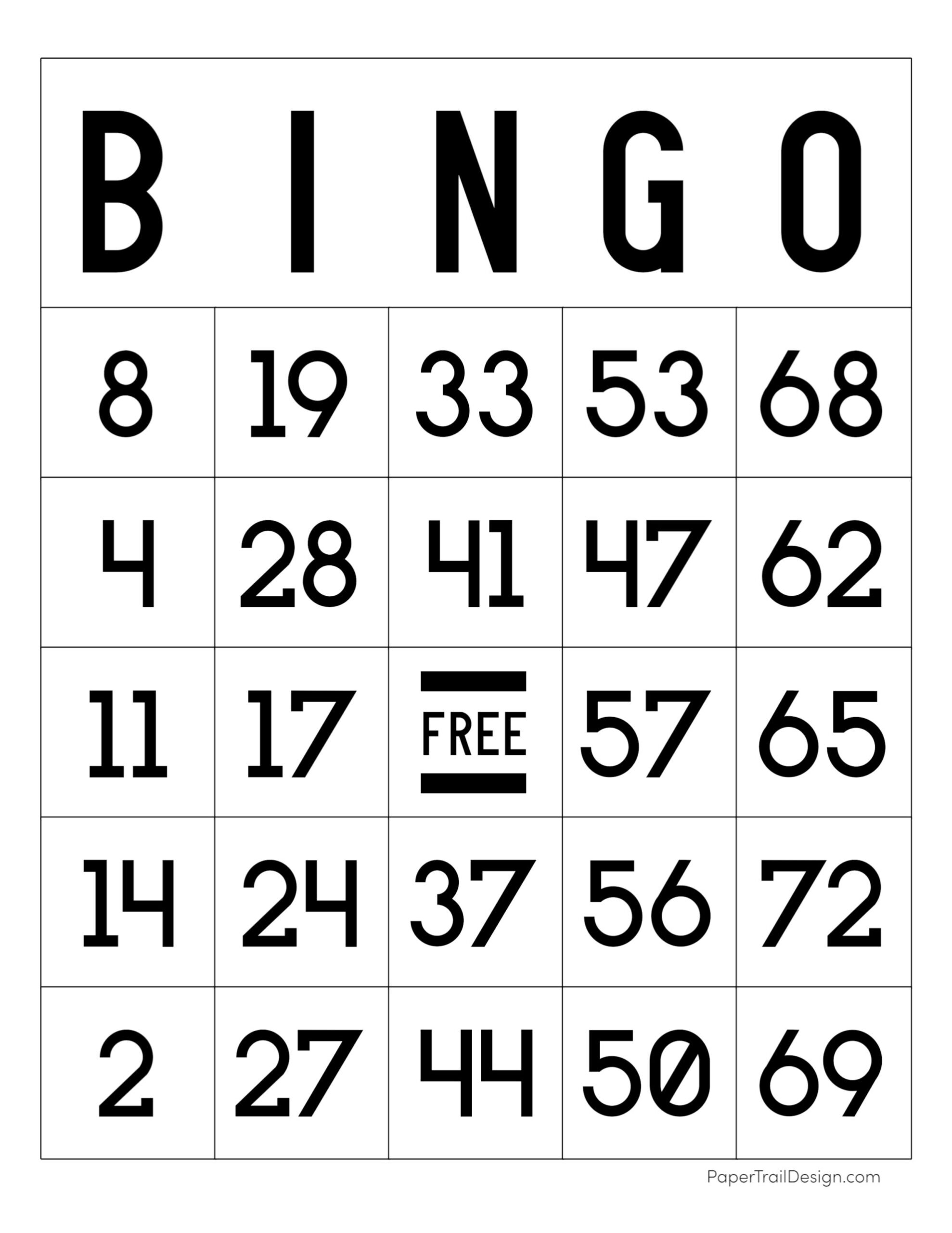 Free Printable Bingo Cards - Paper Trail Design regarding Free Number Bingo Cards Printables
