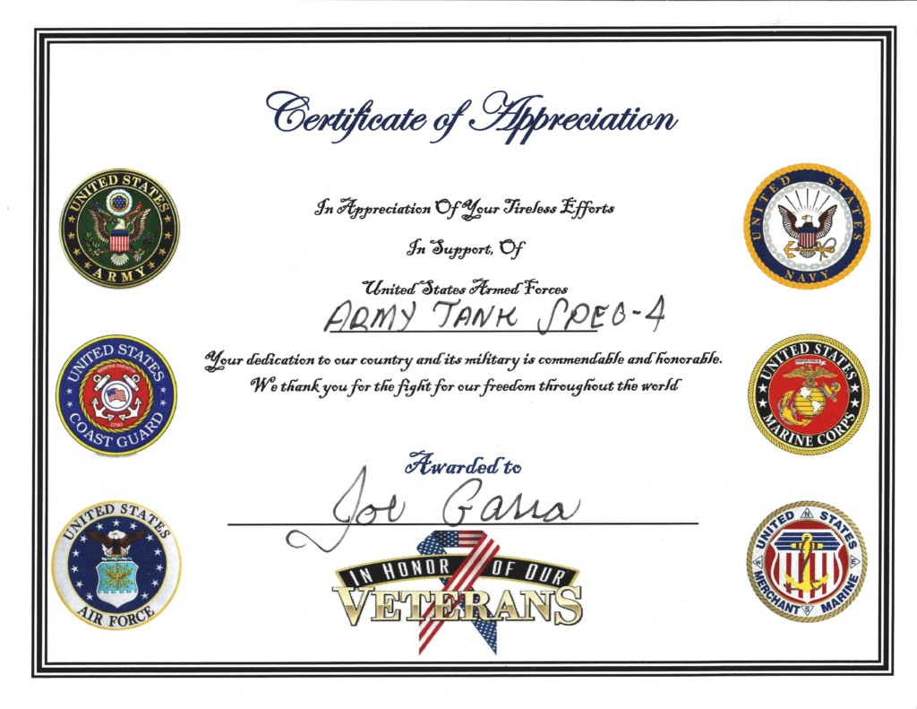 Free Printable Certificates Of Appreciation For Veterans with Printable Certificates For Veterans Day