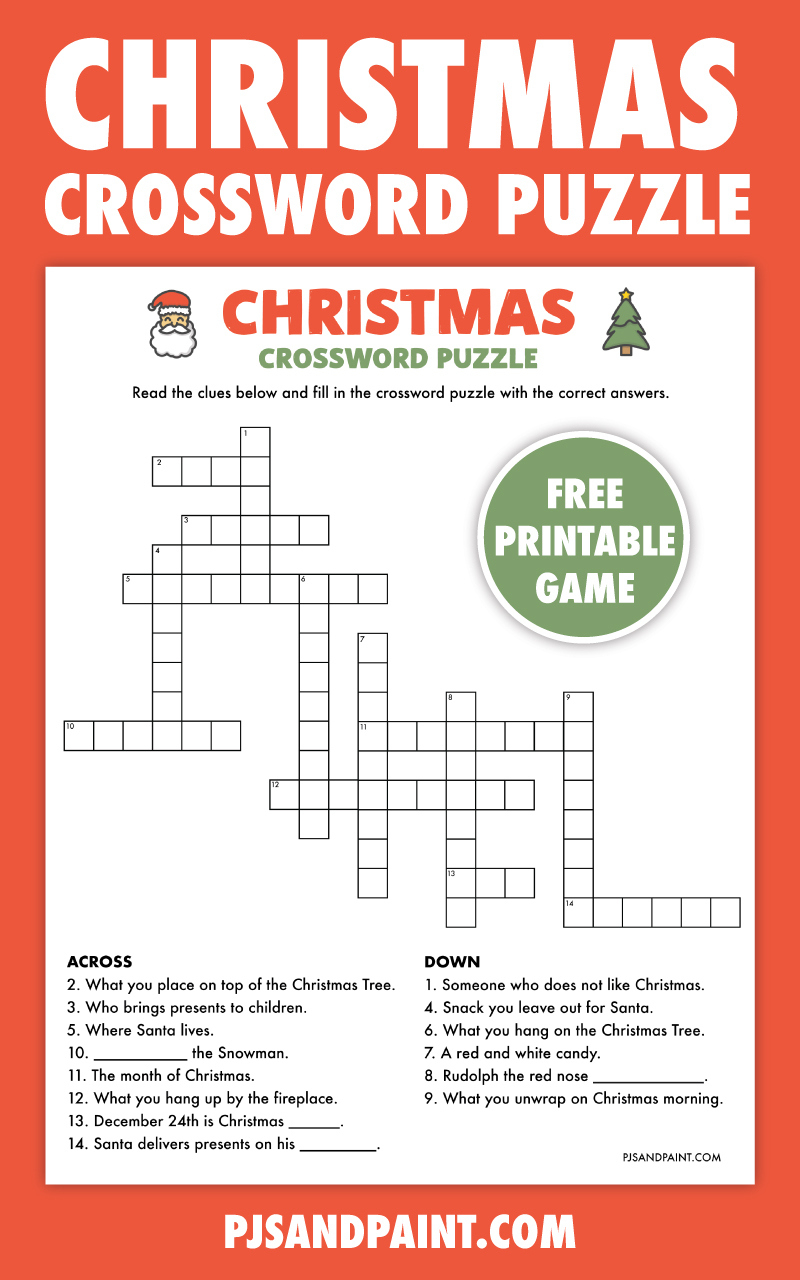 Free Printable Christmas Crossword Puzzle - Pjs And Paint in Holiday Crossword Puzzles Printable