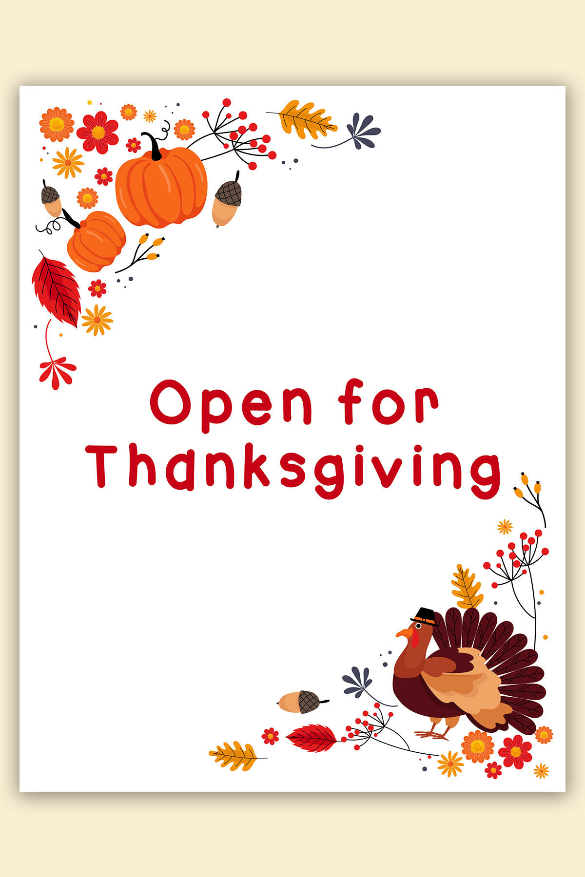 Free Printable Closed & Open For Thanksgiving Signs intended for Printable Thanksgiving Hours Sign