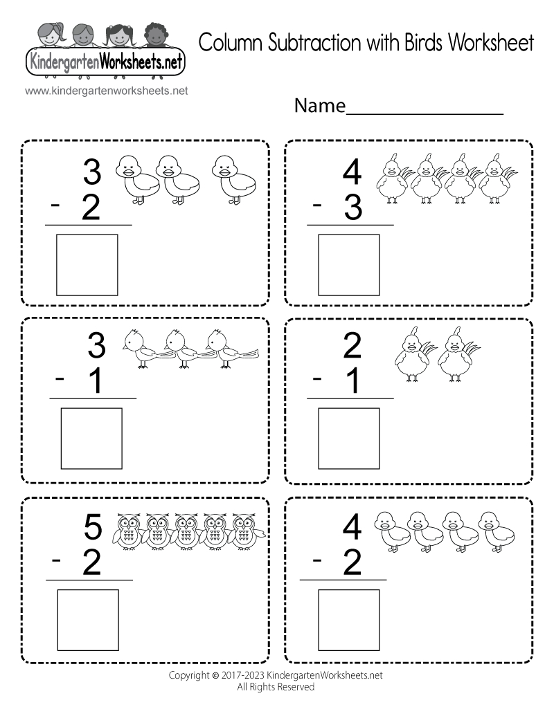 Free Printable Column Subtraction With Birds Worksheet in Column Subtraction With Birds Worksheet