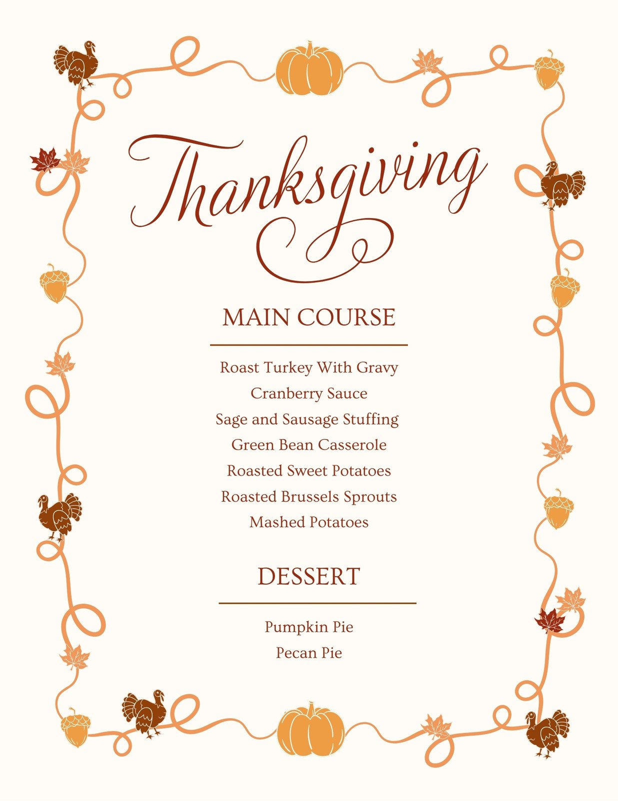 Free Printable, Customizable Thanksgiving Menu Templates | Canva regarding Free Thanksgiving Menu Template Free
