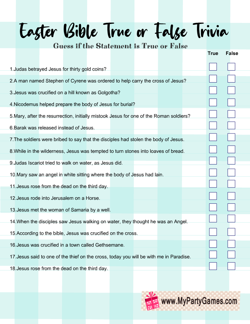 Free Printable Easter Bible True Or False Trivia Quiz intended for Easter Bible Trivia Questions And Answers Printable