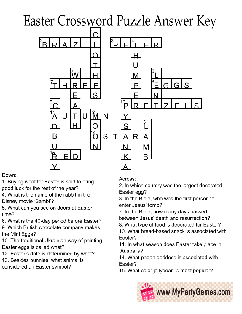 Free Printable Easter Crossword Puzzle With Key regarding Free Printable Easter Crossword Puzzles For Adults