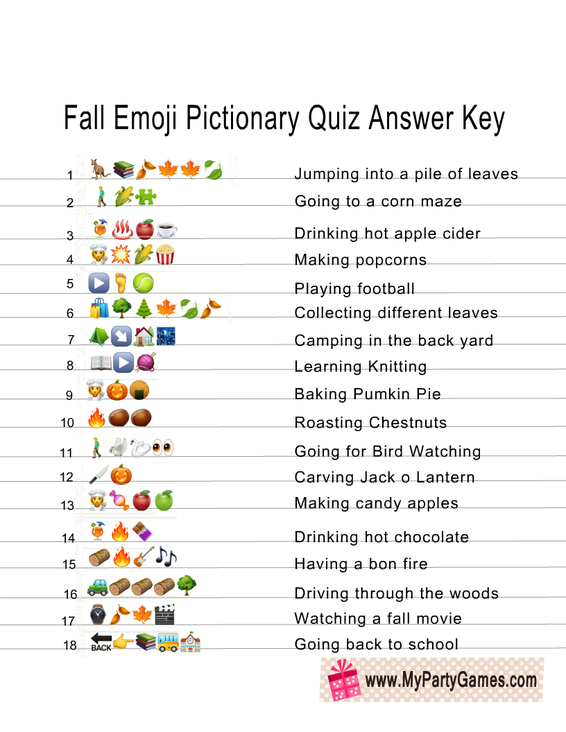 Free Printable Fall Emoji Pictionary Quiz With Answer Key throughout Thanksgiving Emoji Pictionary Printable