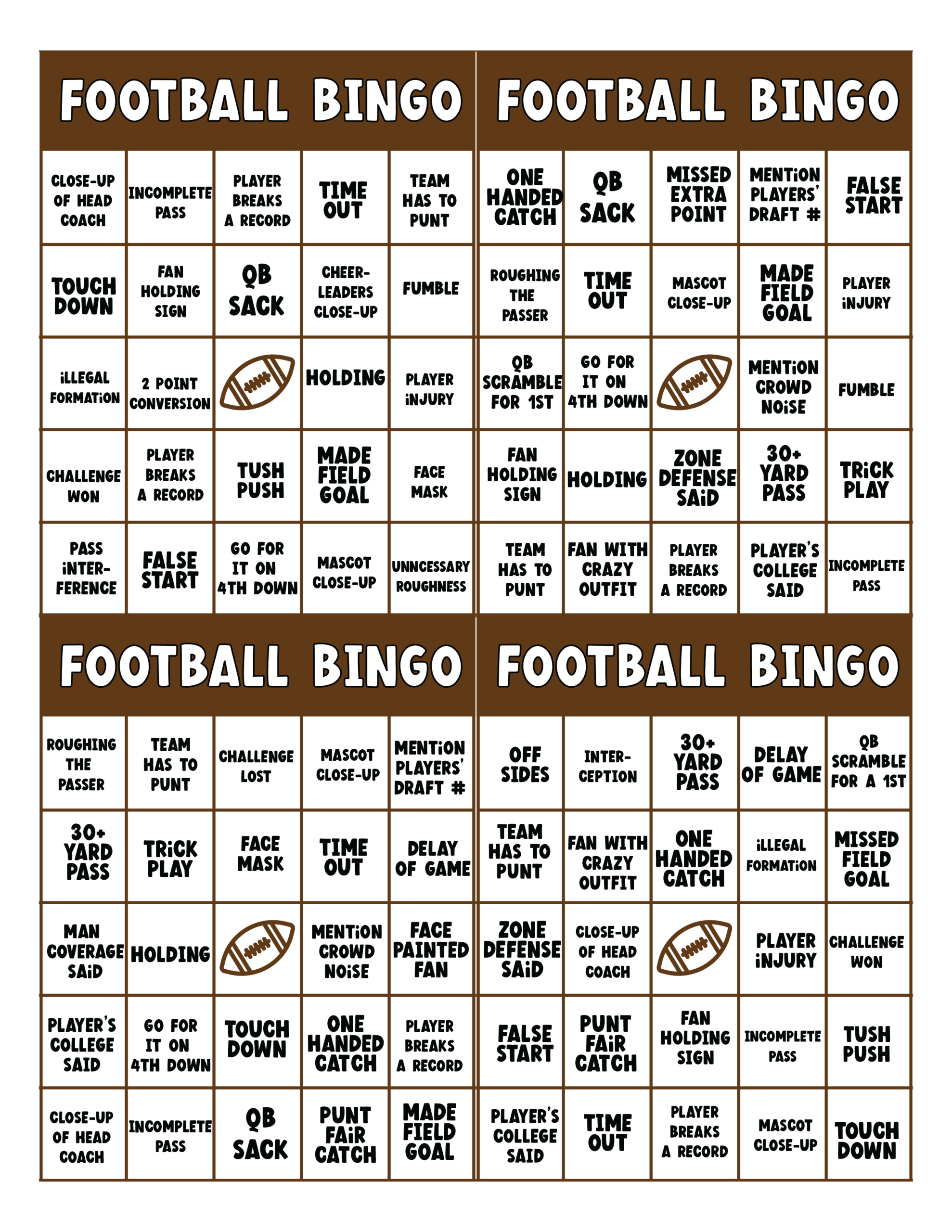 Free Printable Football Bingo Cards - Play Party Plan with regard to Football Bingo Cards Free