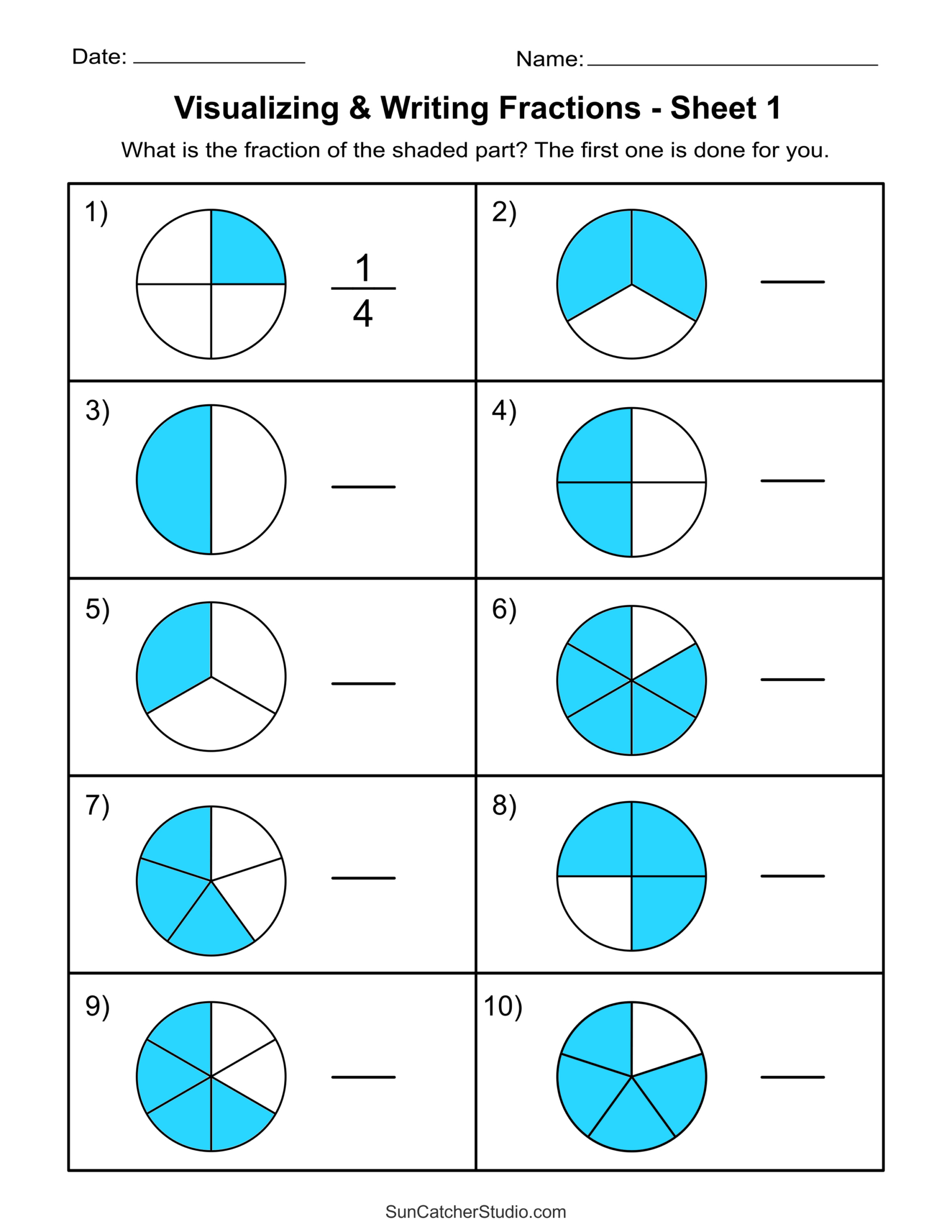 Free Printable Fractions Worksheets (Comparing &amp;amp; Identifying for Printable Kindergarten Fractions Worksheets