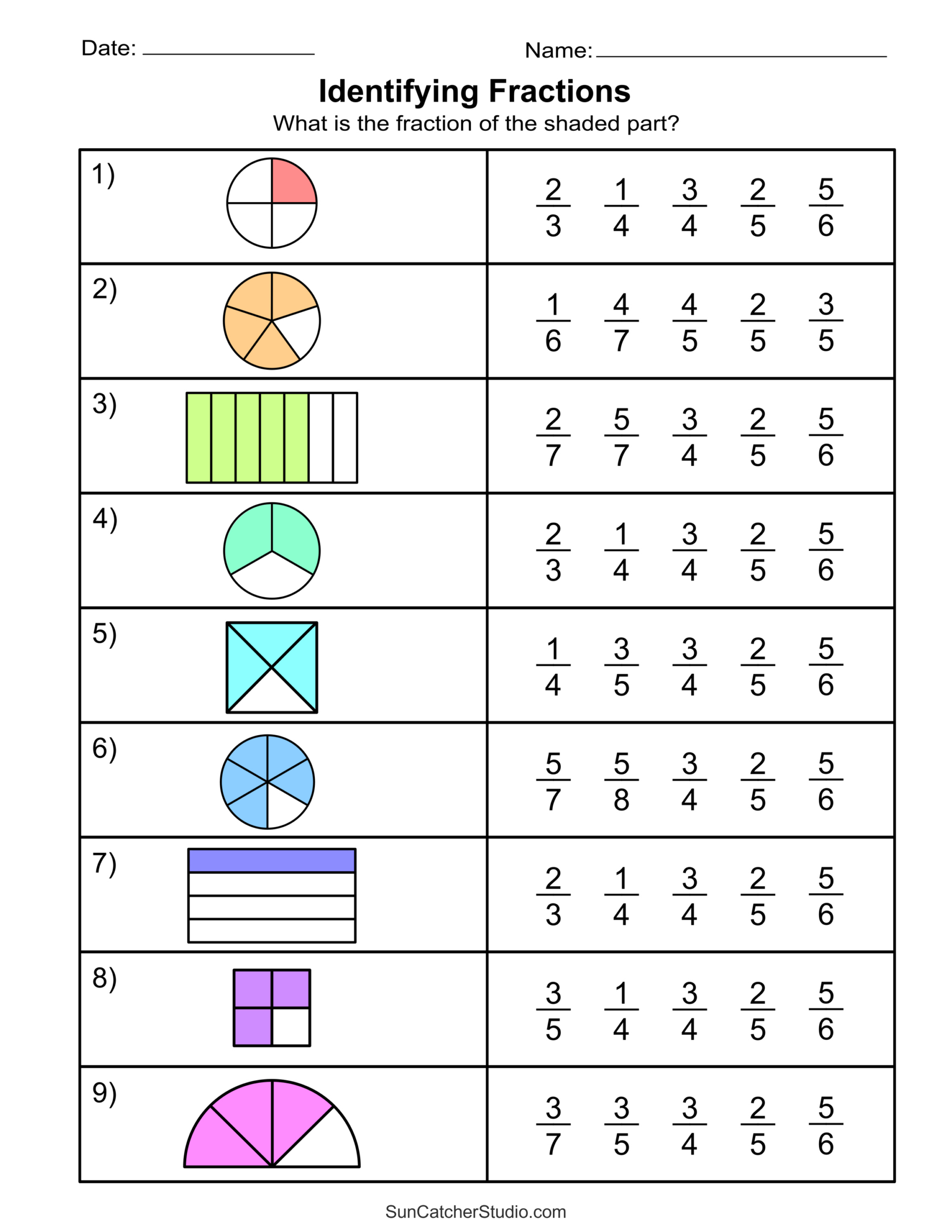 Free Printable Fractions Worksheets (Comparing & Identifying throughout Printable Equal Parts Worksheet Printable
