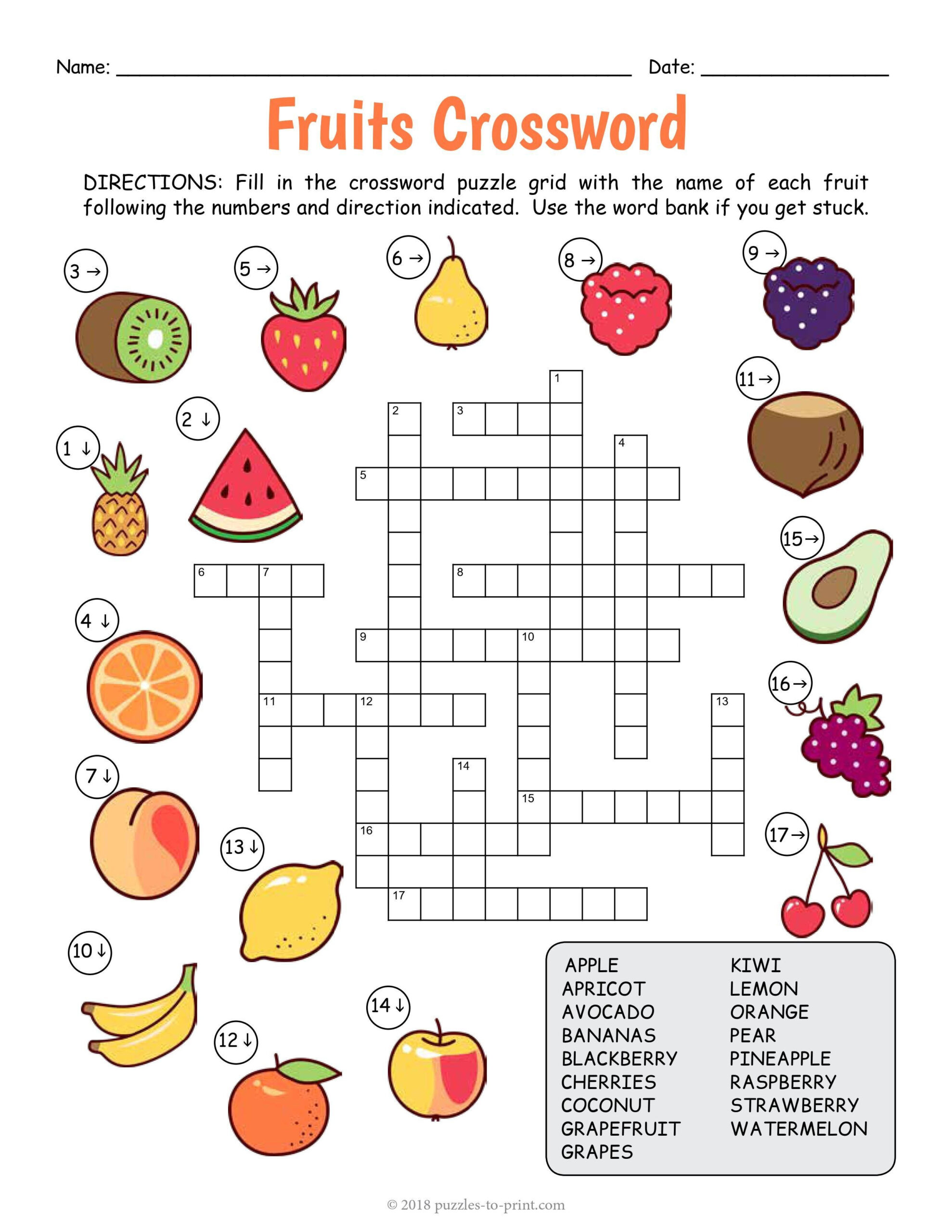 Free Printable Fruits Crossword | ✔️ ✔️ ✔️ Ittt throughout Printable Esl Crossword Puzzles