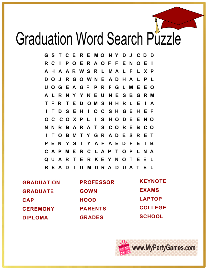 Free Printable Graduation Word Search Puzzle intended for Graduation Word Search Free Printable