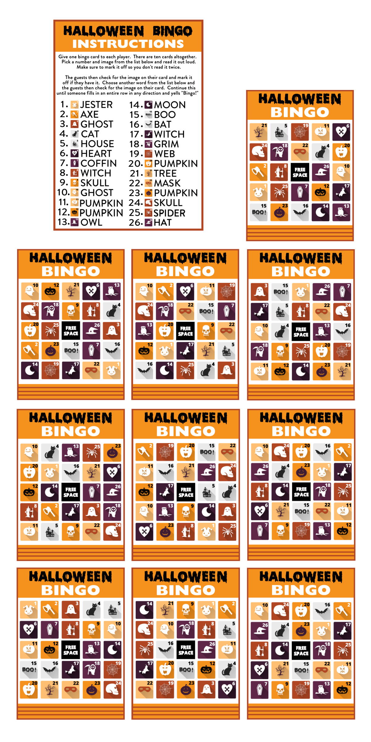 Free Printable Halloween Bingo (10 Spooky Cards!) 🎃 | Catch My Party intended for Free Printable Halloween Bingo Cards For 20 Players