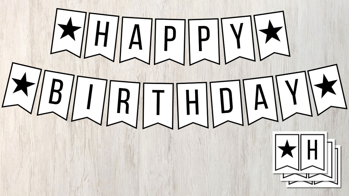 Free Printable Happy Birthday Banner In Black And White inside Black and White Happy Birthday Banner Printable