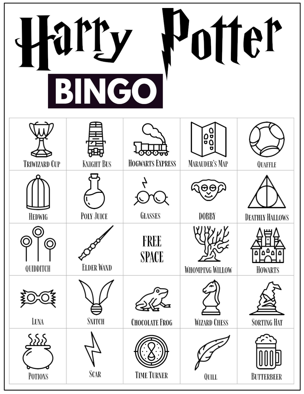 Free Printable Harry Potter Bingo Game - Paper Trail Design for Harry Potter Bingo Cards