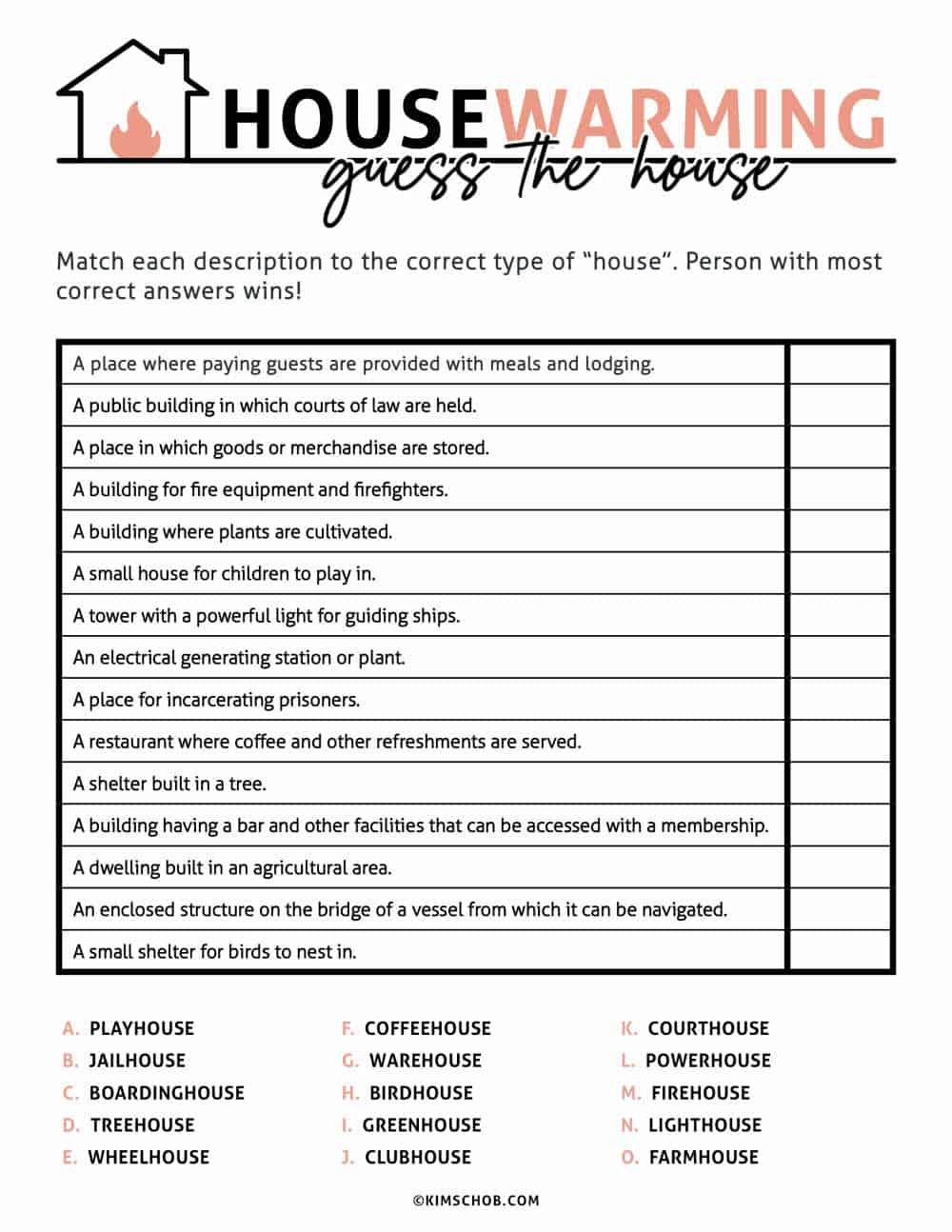 Free Printable Housewarming Games - Kim Schob intended for Printable Housewarming Party Games