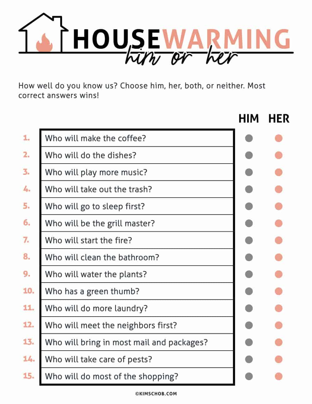 Free Printable Housewarming Games - Kim Schob with Printable Housewarming Party Games