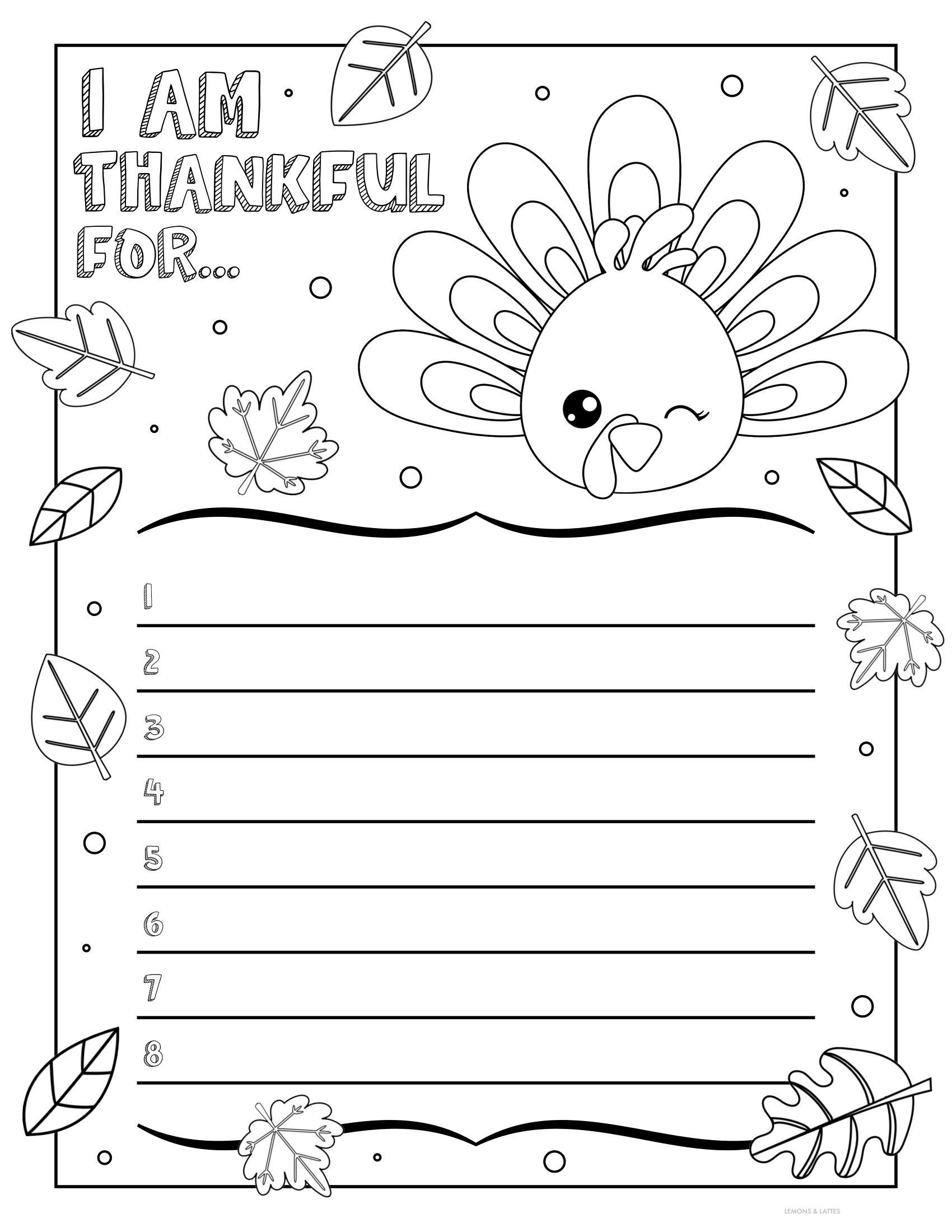 Free Printable "I Am Thankful For" Thanksgiving Coloring Pages regarding Thanksgiving Writing Paper Printable I am Thankful