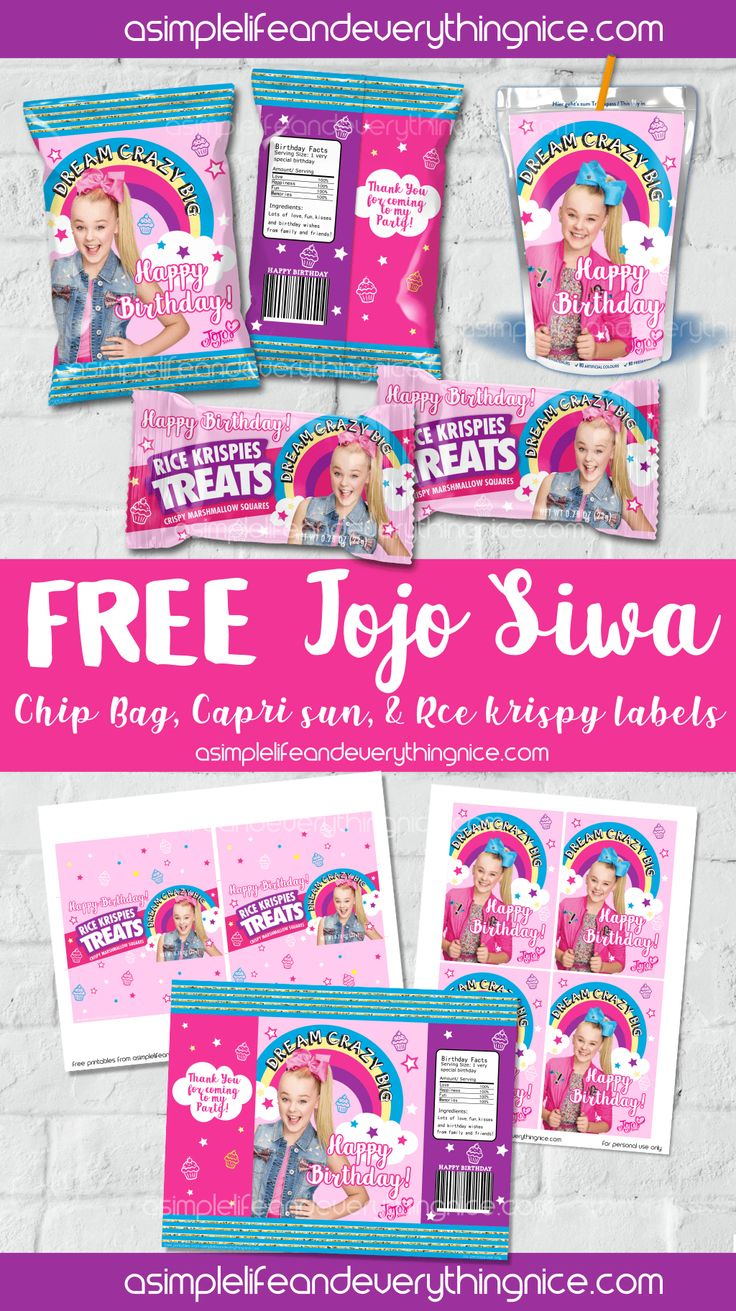 Free Printable Jojo Siwa Chip Bag, Rice Krispies And Capri Sun with Free Jojo Siwa Printables