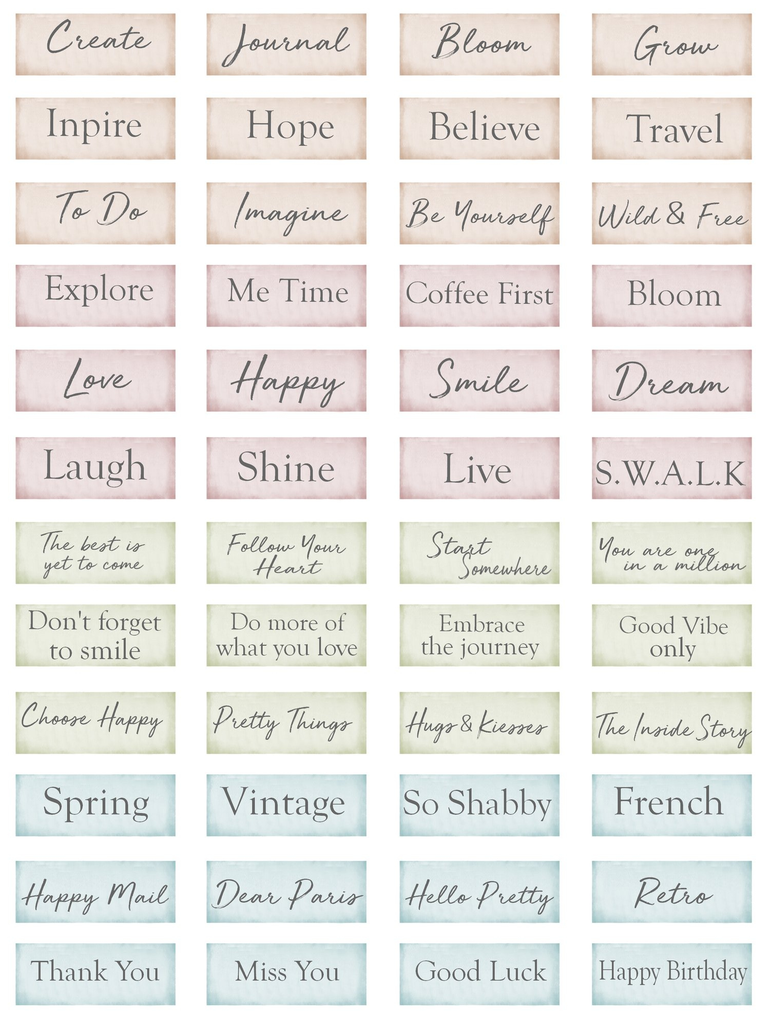 Free Printable Junk Journal Words inside Free Printable Journal Words