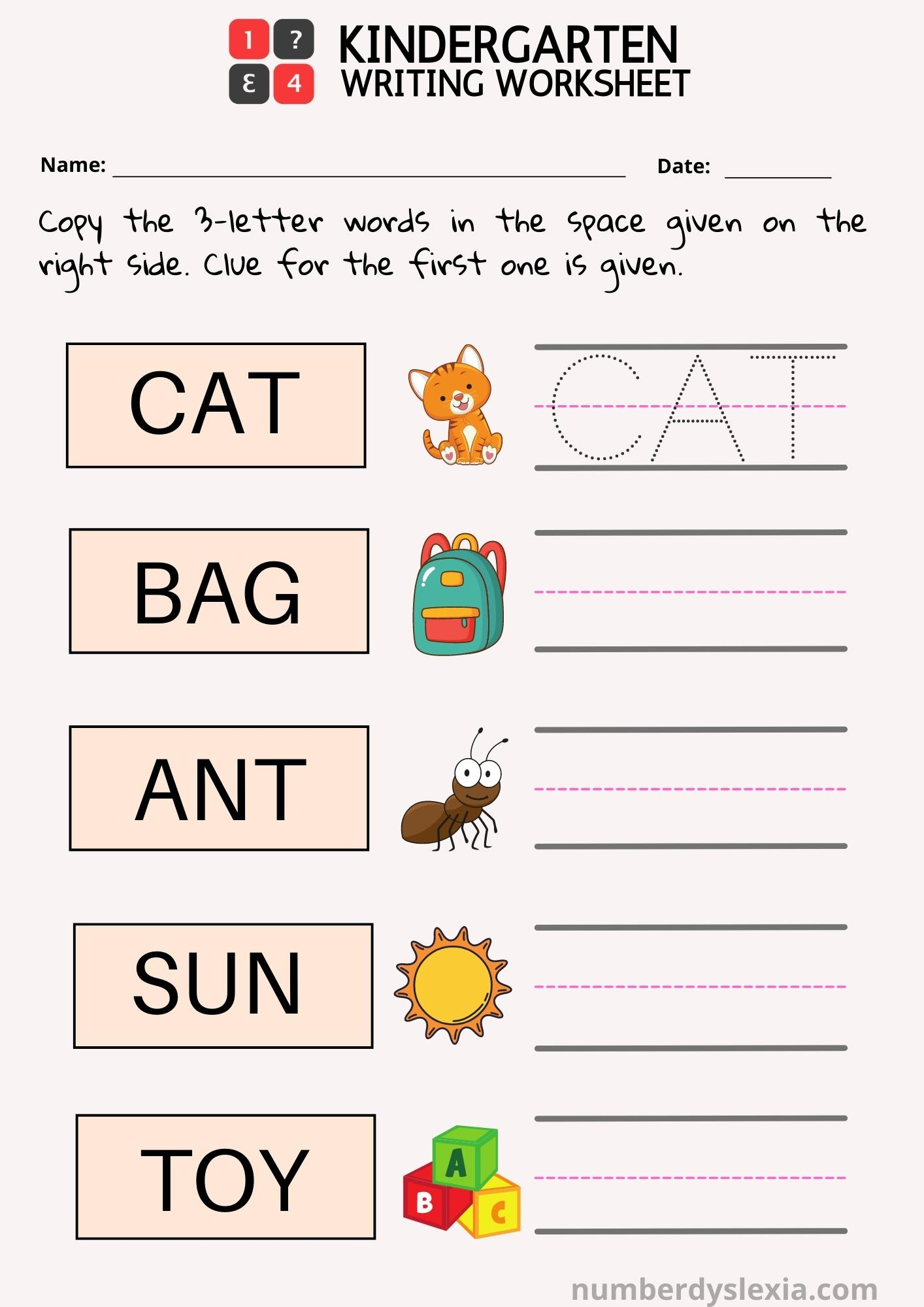 Free Printable Kindergarten Writing Worksheets [Pdf] - Number Dyslexia with Writing Kindergarten Worksheets Printable
