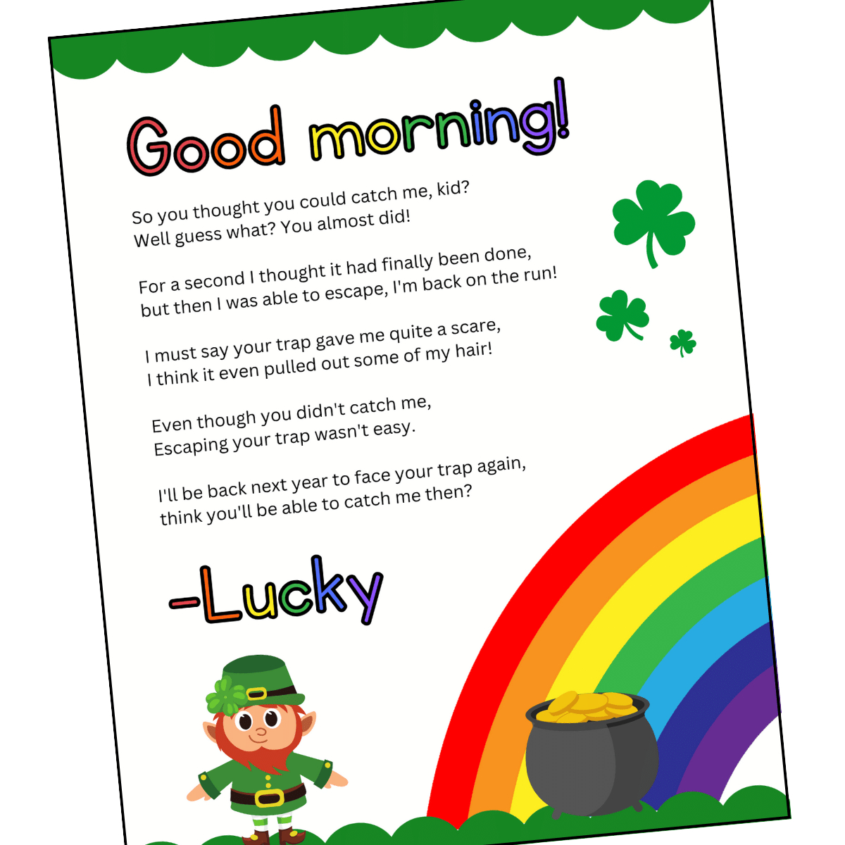 Free Printable Leprechaun Letter To Child in Letter From Leprechaun Free Printable