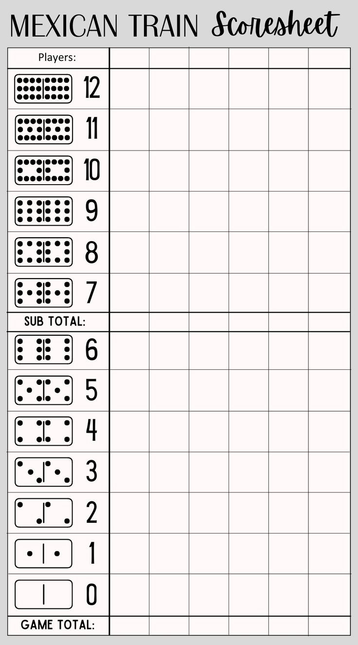 Free Printable Mexican Train Domino Scoresheet [Pdf Included for Mexican Train Score Sheets Printable Free