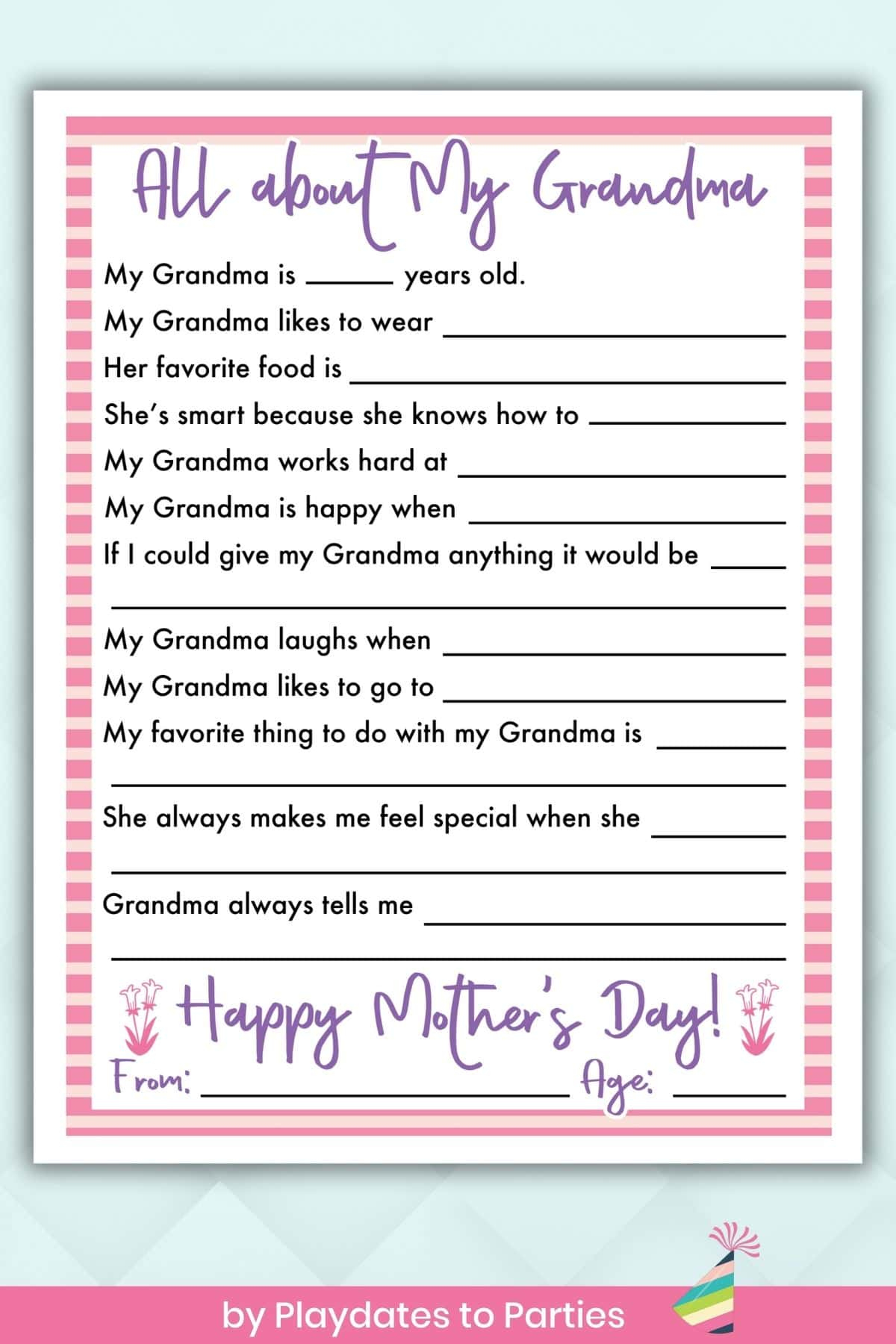 Free Printable Mother&amp;#039;S Day Questionnaire with Mothers Day Grandma Questionnaire Printable