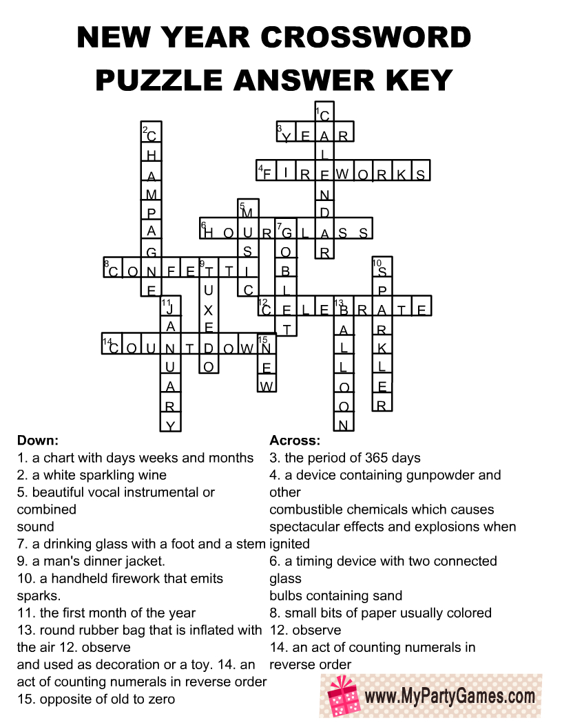 Free Printable New Year Crossword Puzzle For Adults pertaining to New Year Crossword Printable